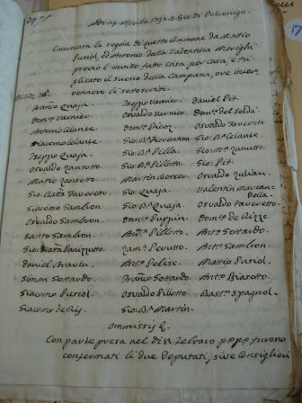 Les familles présentes à San Giovanni di Polcenigo en 1792